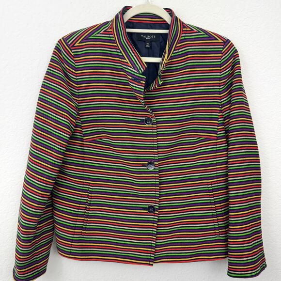 Talbots Jackets & Blazers - Talbots Womens Blazer Jacket Size 14P Striped Textured Career Office Multi Color